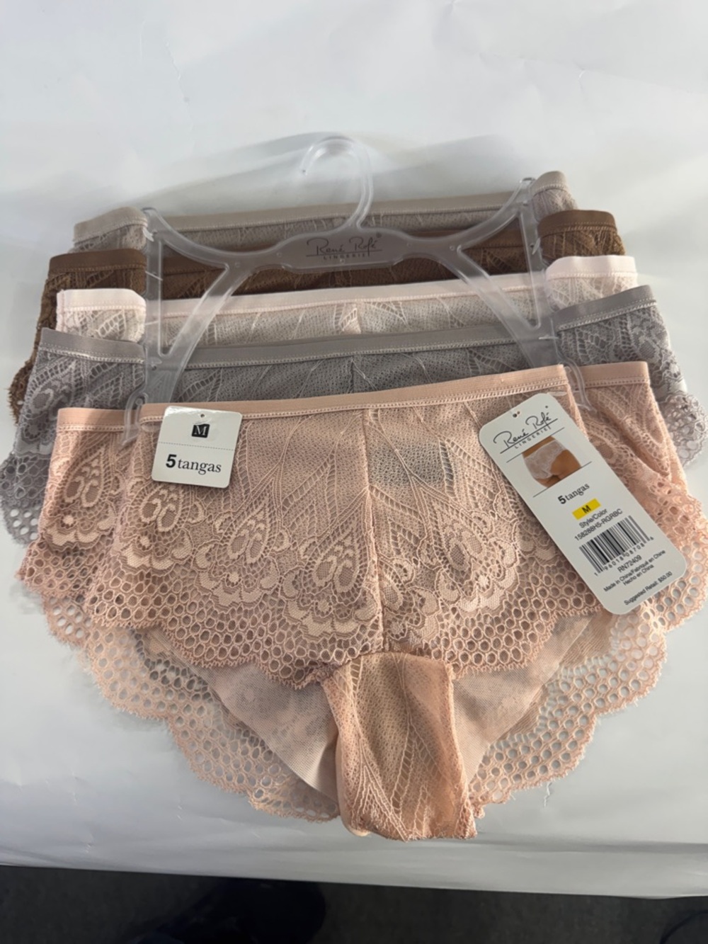 Set of 5 Rene Rofe Lingerie tangas champagne Cream, Pink, brown, grey